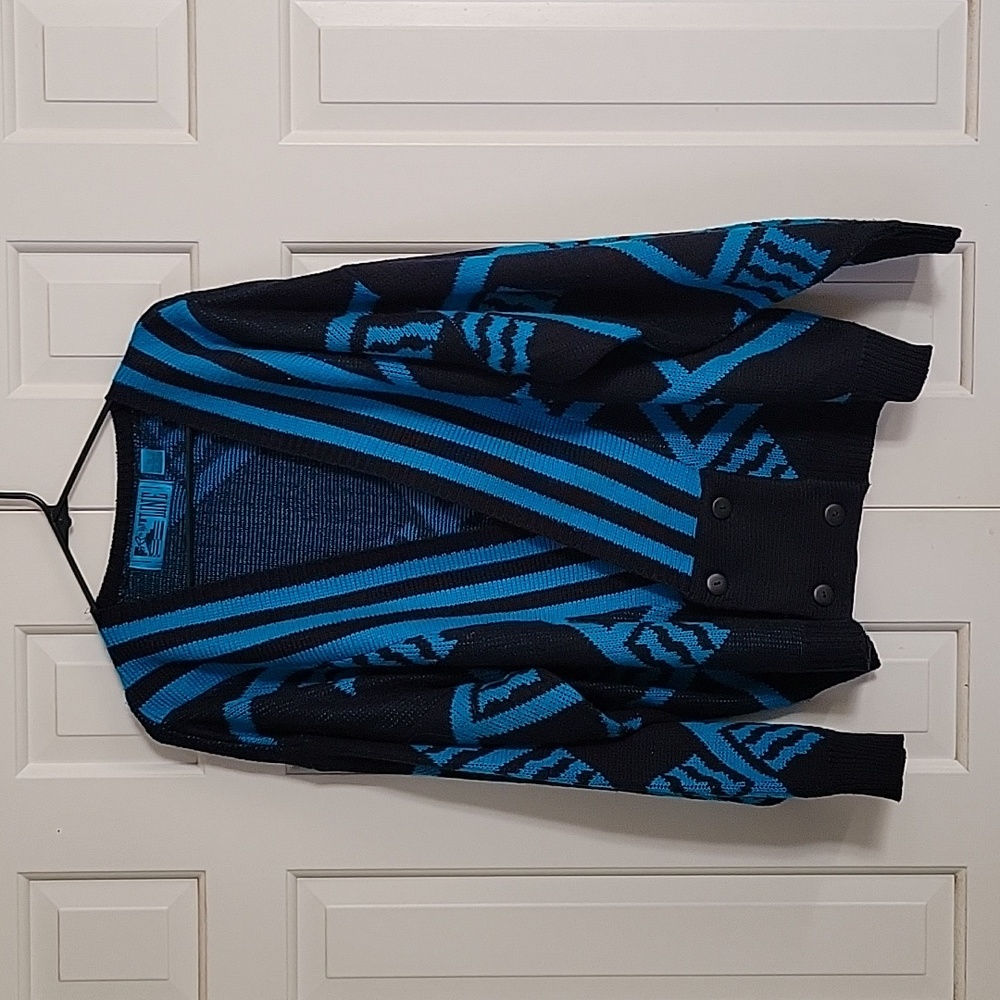 Men's vintage black blue 90s v neck 4 button cardigan sweater sz xl